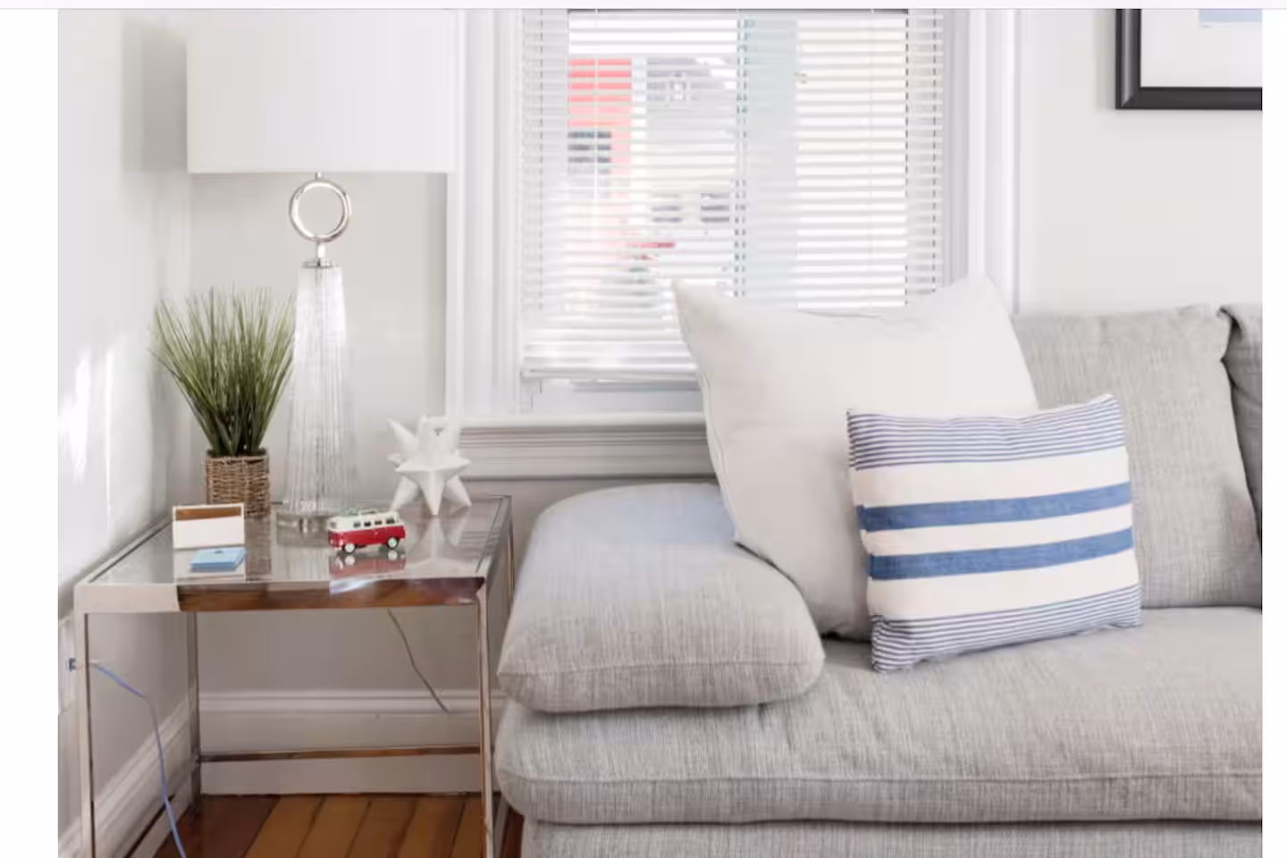 Living room detail with nautical pillow
