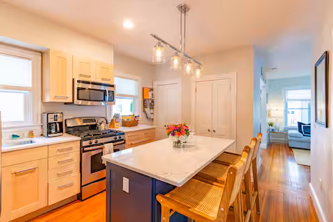 Kitchen island with navy blue base